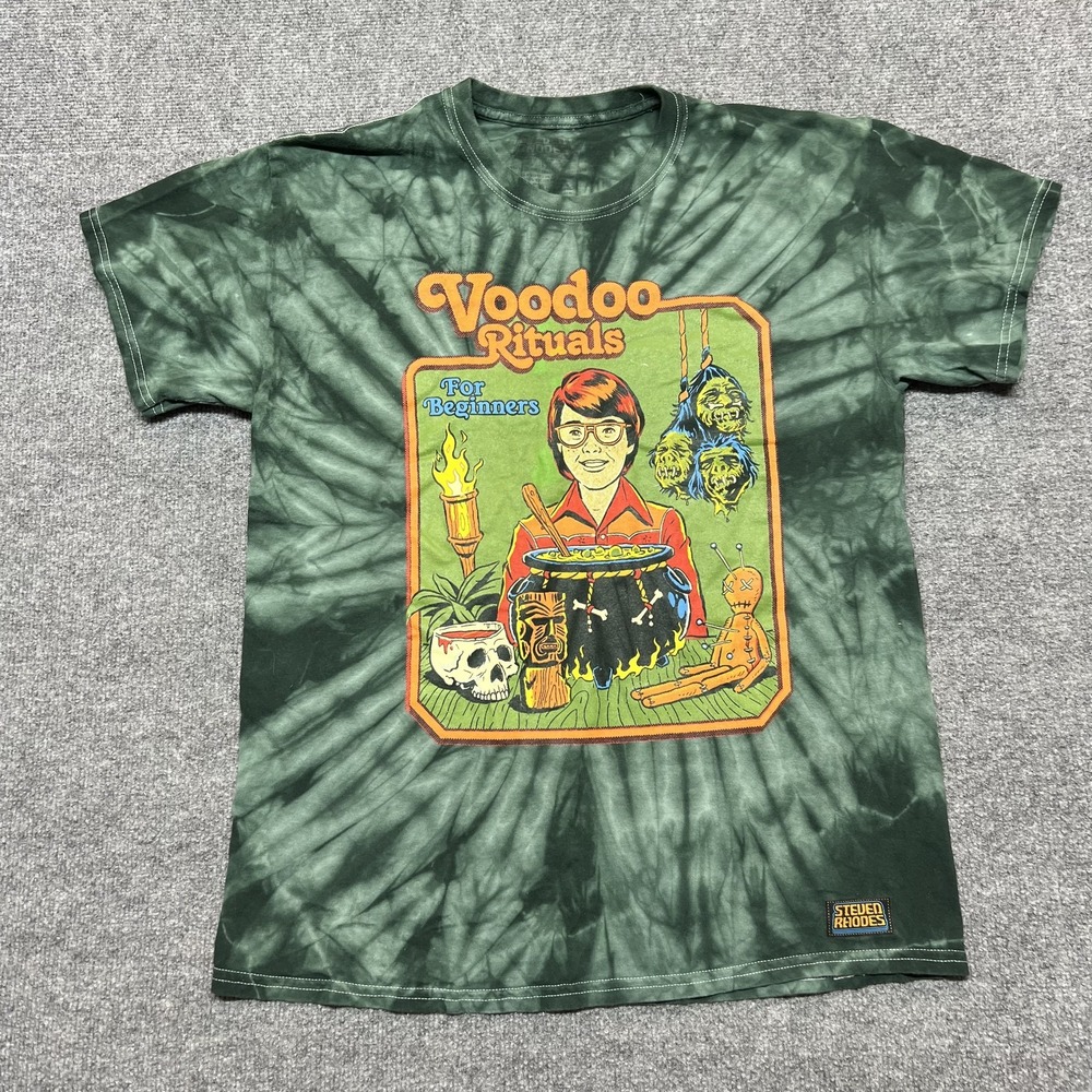 Steven Rhodes Shirt Mens Large Green Voodoo Rituals For Beginners Tie Dye Tee